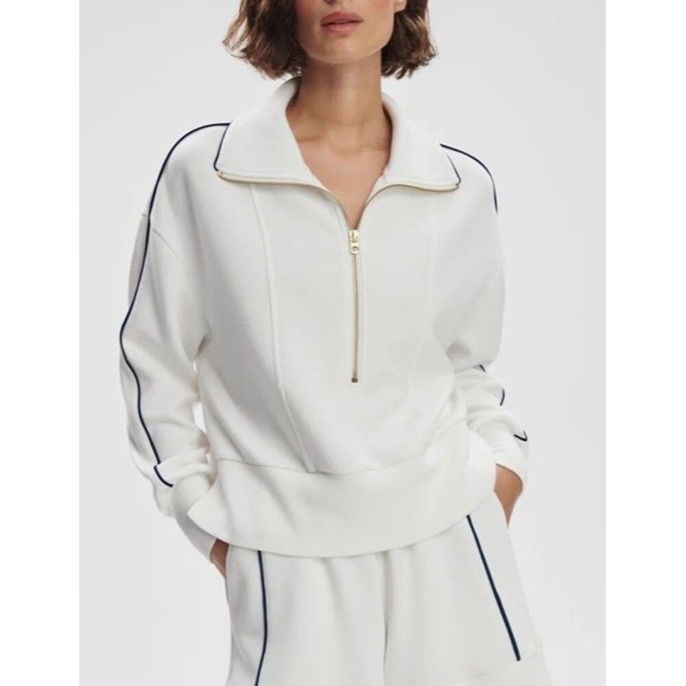 Varley Davenport Half-Zip Sweat Double Soft Sweatshirt White Womens XXS